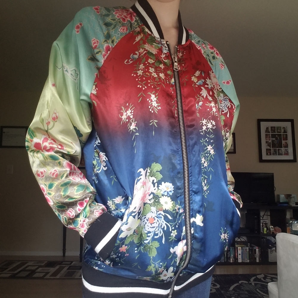 🌺🌸🌼 Luxe Satin Floral Bomber Jacket 🌼🌸🌺